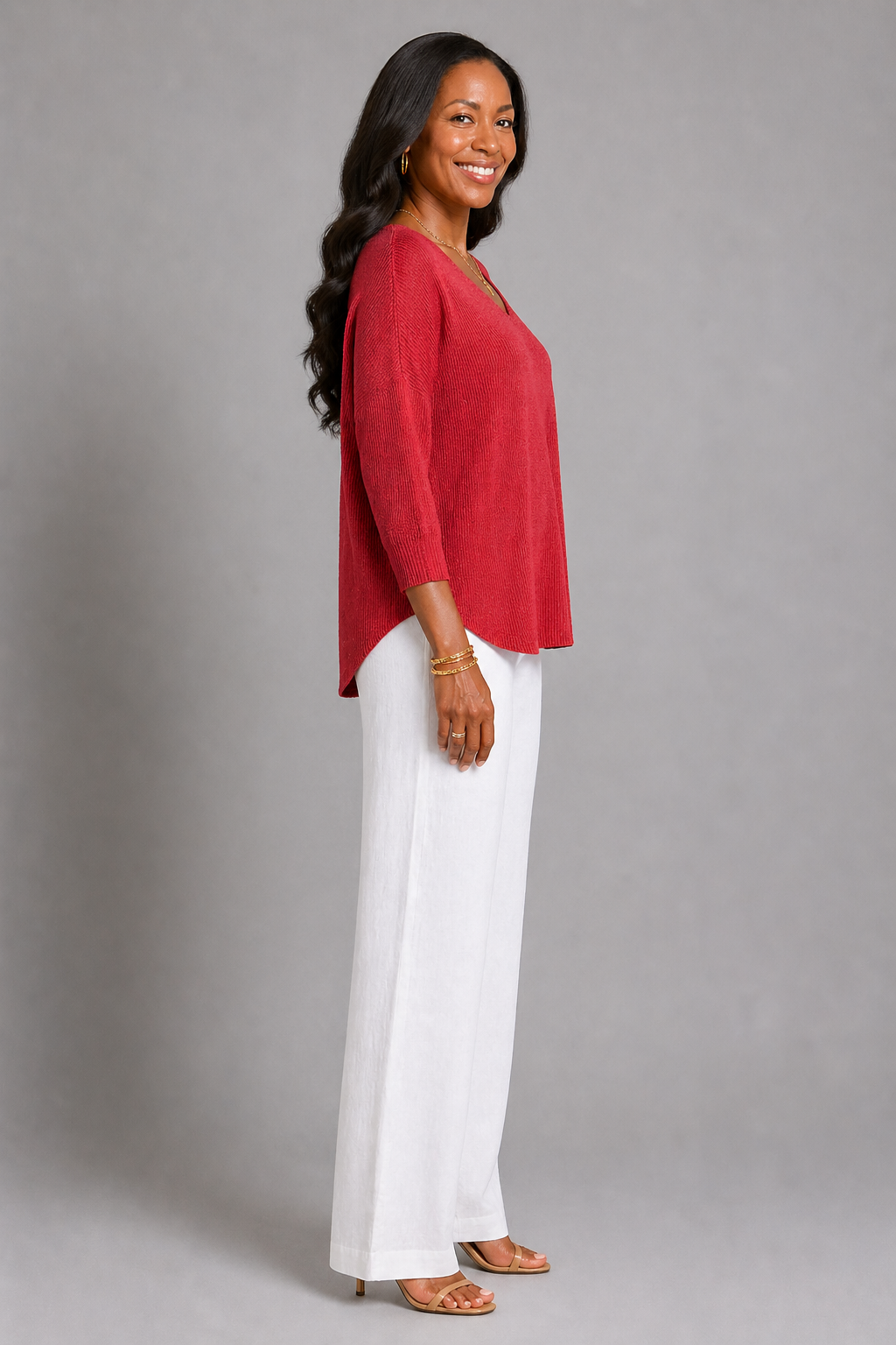 Erin | Red V-Neck Knit Top