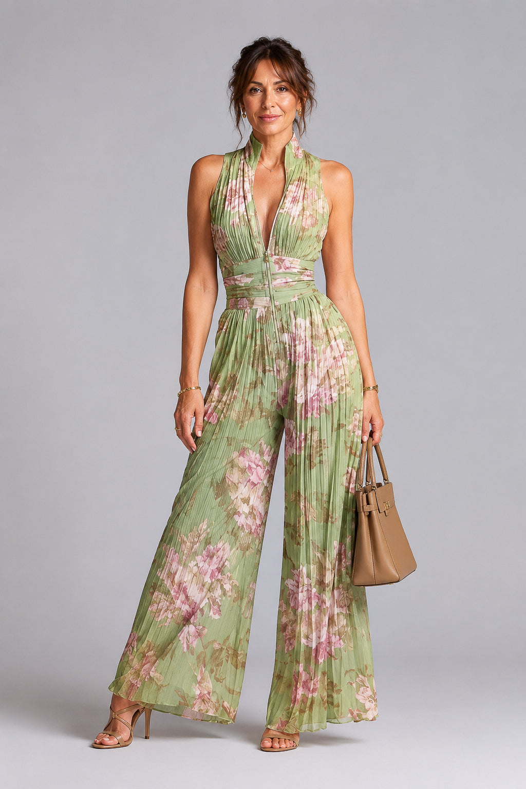 Gail | Sage Floral Halterneck Jumpsuit