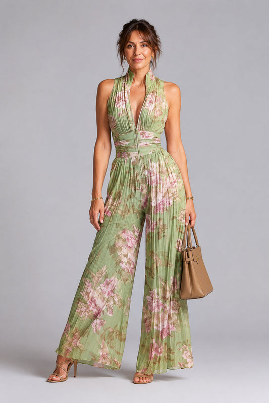 Gail | Sage Floral Halterneck Jumpsuit