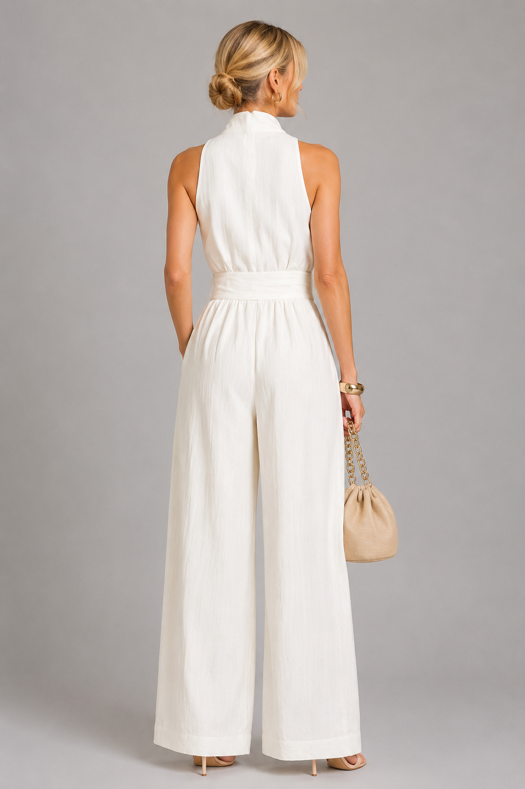 Sarah | Ivory Zip-Front Belted Jumpsuit