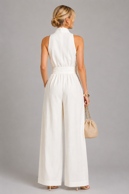 Sarah | Ivory Zip-Front Belted Jumpsuit