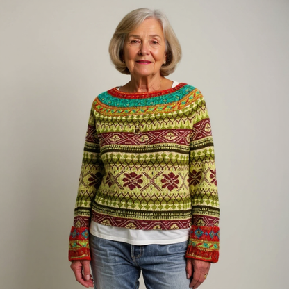 Caitlin | Green & Red Nordic Knit Jumper