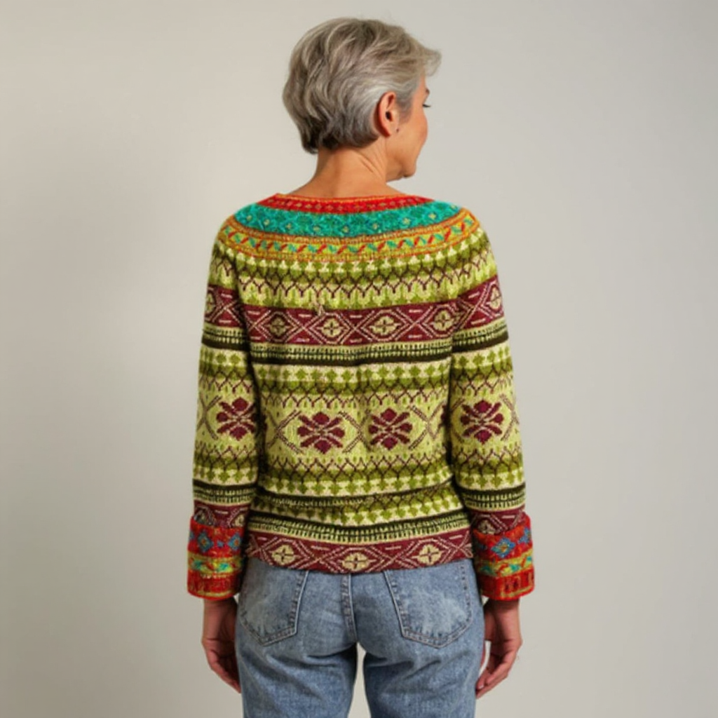 Caitlin | Green & Red Nordic Knit Jumper