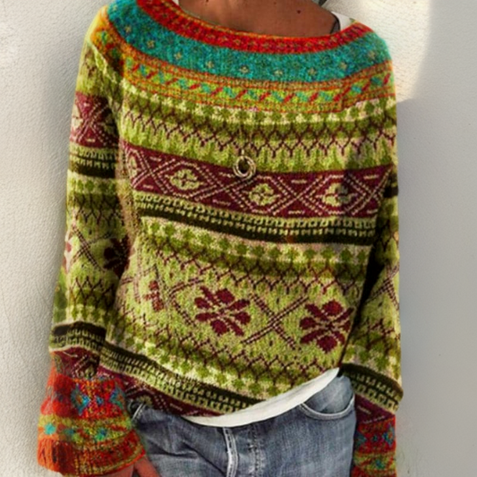 Caitlin | Green & Red Nordic Knit Jumper