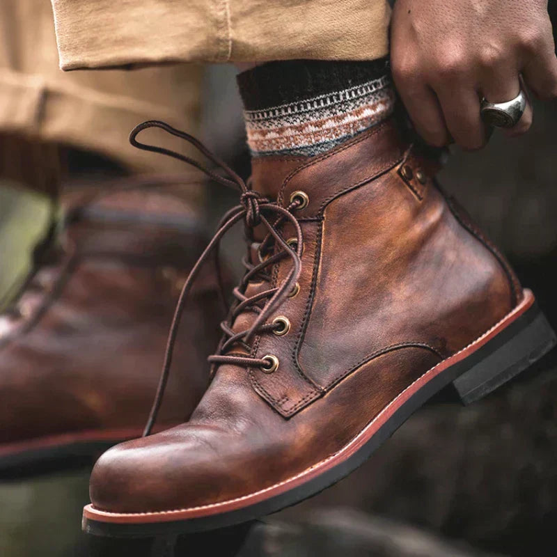 Caleb | Vintage Brown Lace-Up Boots