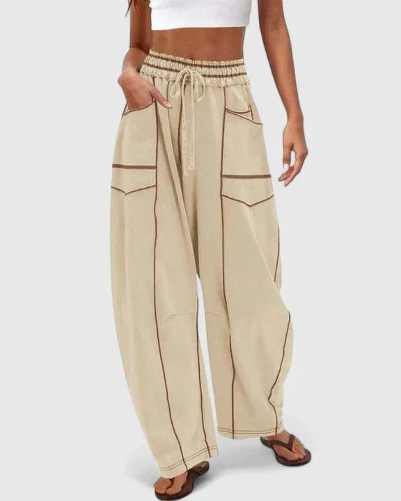 Catriona | Brown Drawstring Wide-Leg Trousers