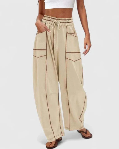 Catriona | Brown Drawstring Wide-Leg Trousers