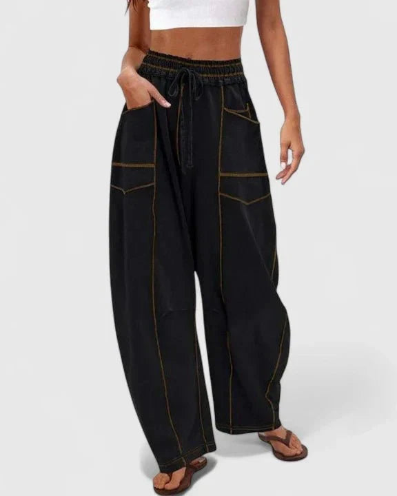 Catriona | Brown Drawstring Wide-Leg Trousers