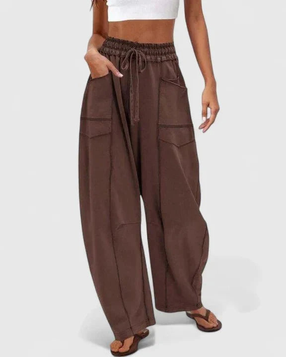 Catriona | Brown Drawstring Wide-Leg Trousers