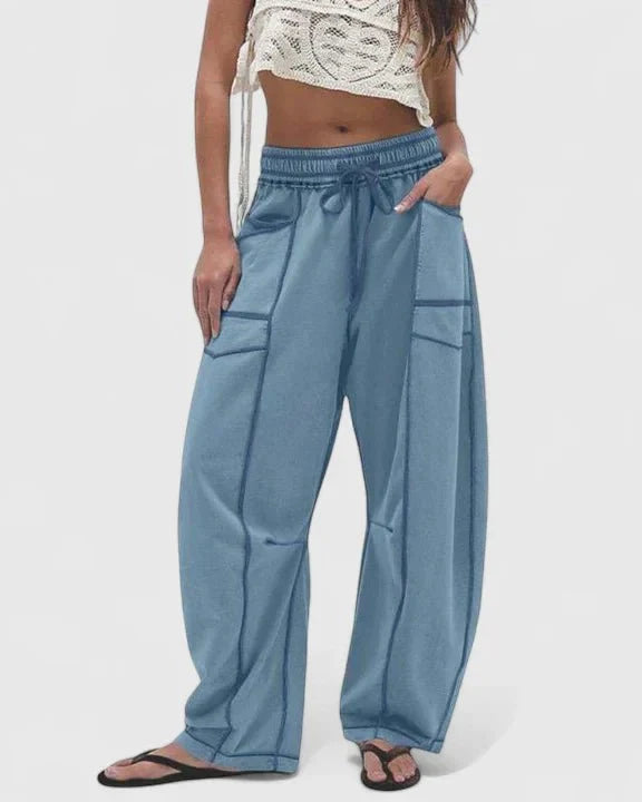 Catriona | Brown Drawstring Wide-Leg Trousers