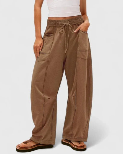 Catriona | Brown Drawstring Wide-Leg Trousers
