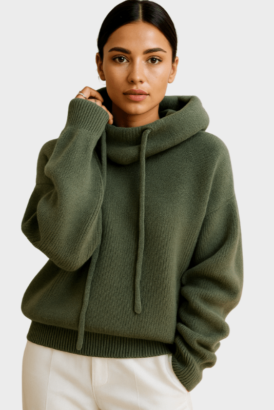 Carla | Olive Hooded Knit Jumper