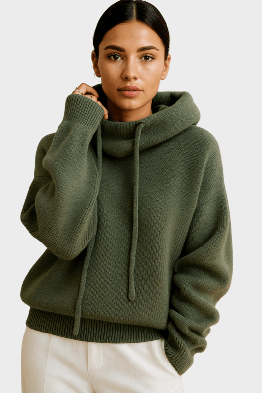Carla | Olive Hooded Knit Jumper