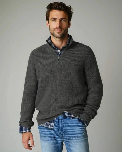 Caspar | Navy Textured Half-Zip Jumper
