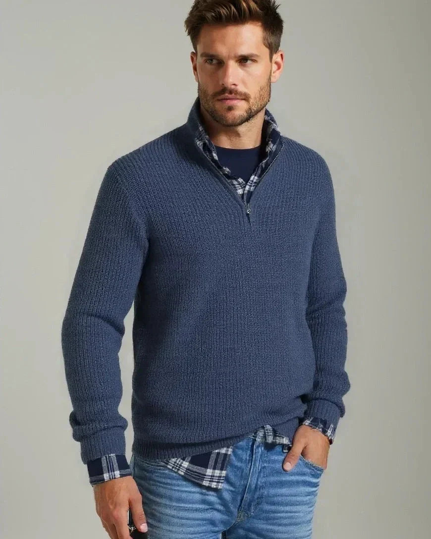 Caspar | Navy Textured Half-Zip Jumper