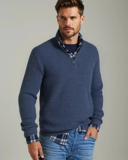 Caspar | Navy Textured Half-Zip Jumper