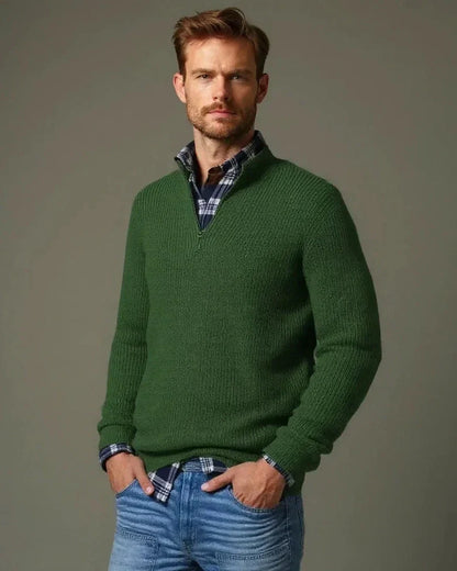 Caspar | Navy Textured Half-Zip Jumper