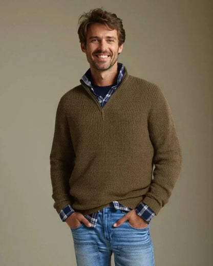 Caspar | Navy Textured Half-Zip Jumper