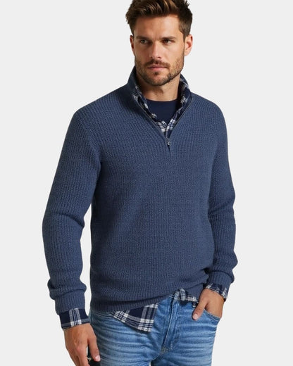 Caspar | Navy Textured Half-Zip Jumper