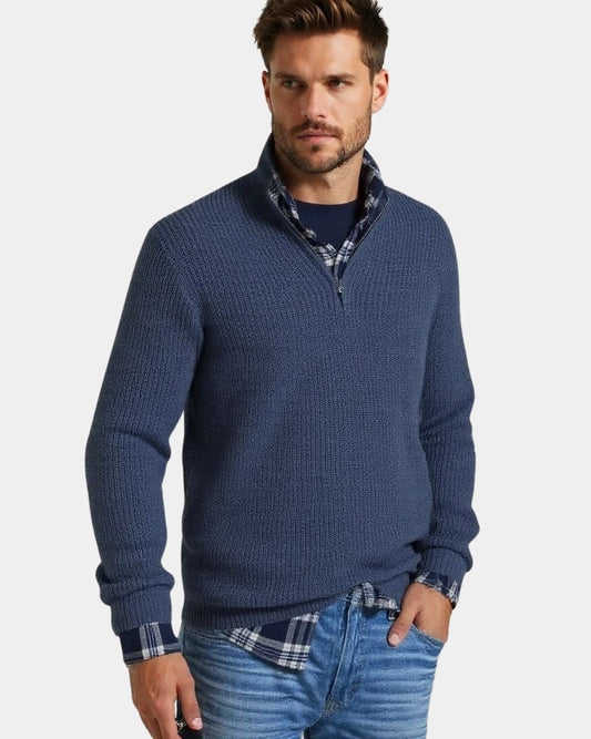 Caspar | Navy Textured Half-Zip Jumper
