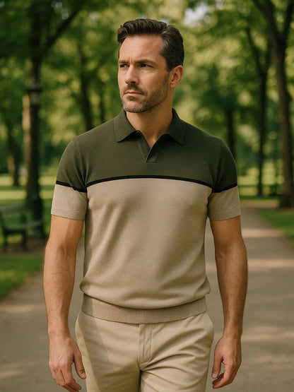 Caspar | Black and Tan Colour-Block Polo