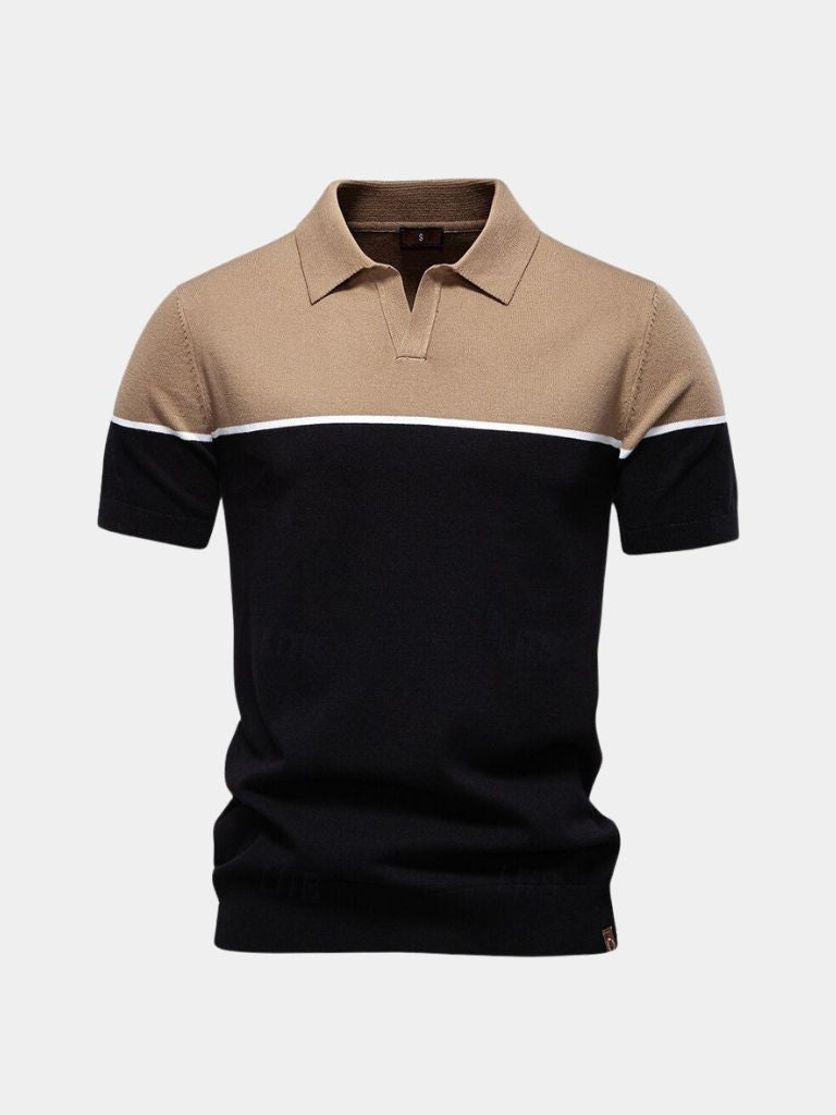 Caspar | Black and Tan Colour-Block Polo