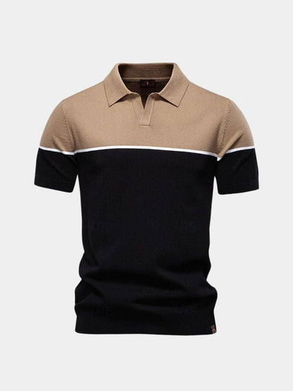 Caspar | Black and Tan Colour-Block Polo