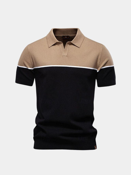 Caspar | Black and Tan Colour-Block Polo