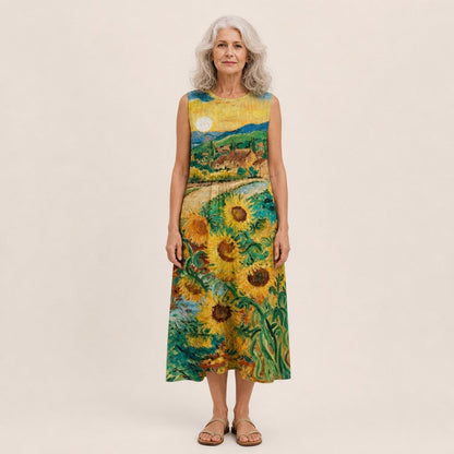 Sian | Sunflower Print Sleeveless Midi Dress