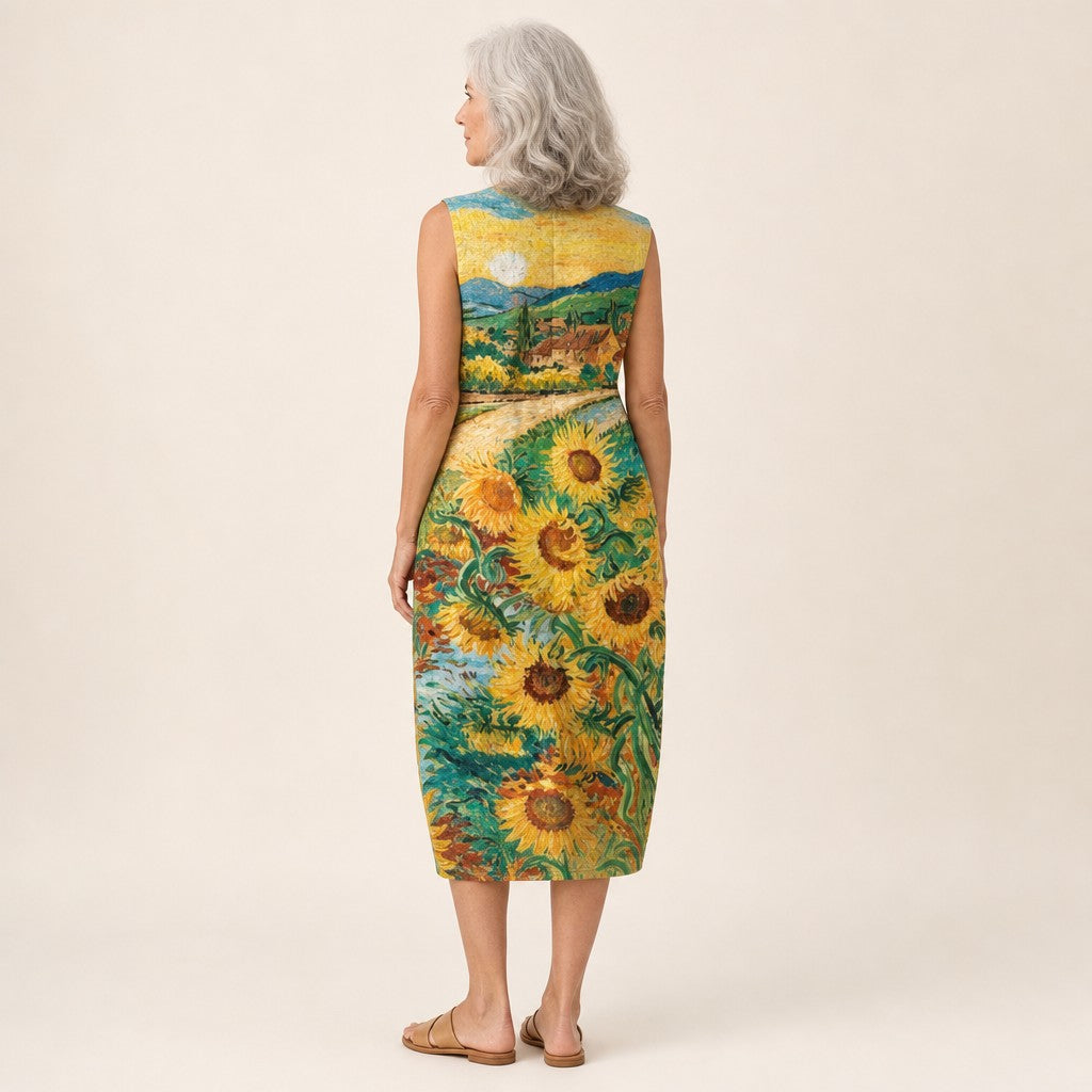 Sian | Sunflower Print Sleeveless Midi Dress
