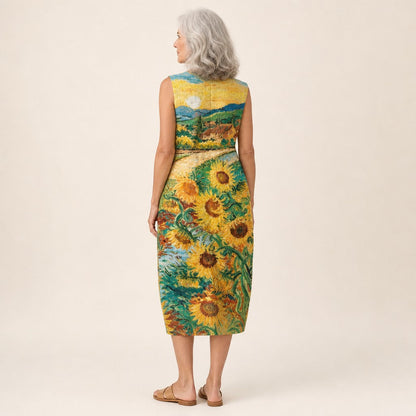 Sian | Sunflower Print Sleeveless Midi Dress