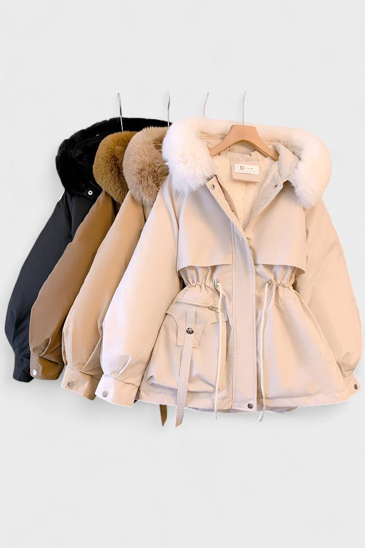 Cecily | Ivory Faux-Fur Trim Winter Jacket