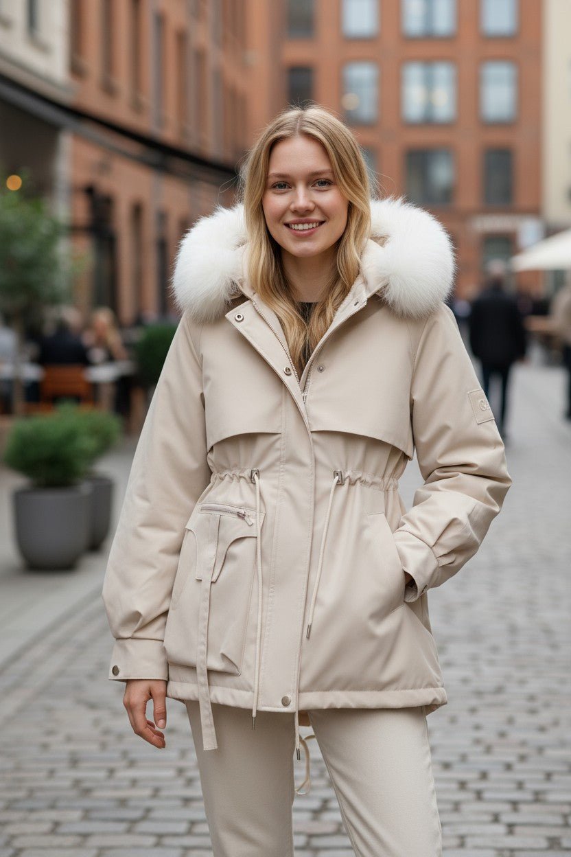 Cecily | Ivory Faux-Fur Trim Winter Jacket