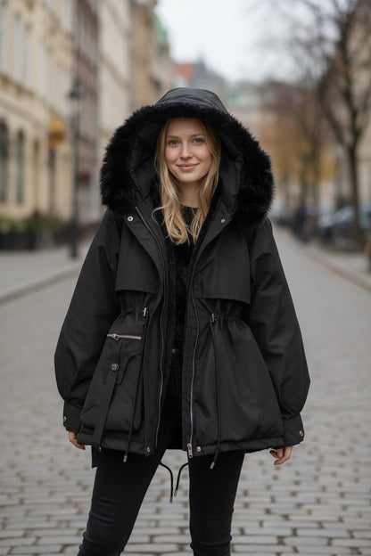 Cecily | Ivory Faux-Fur Trim Winter Jacket