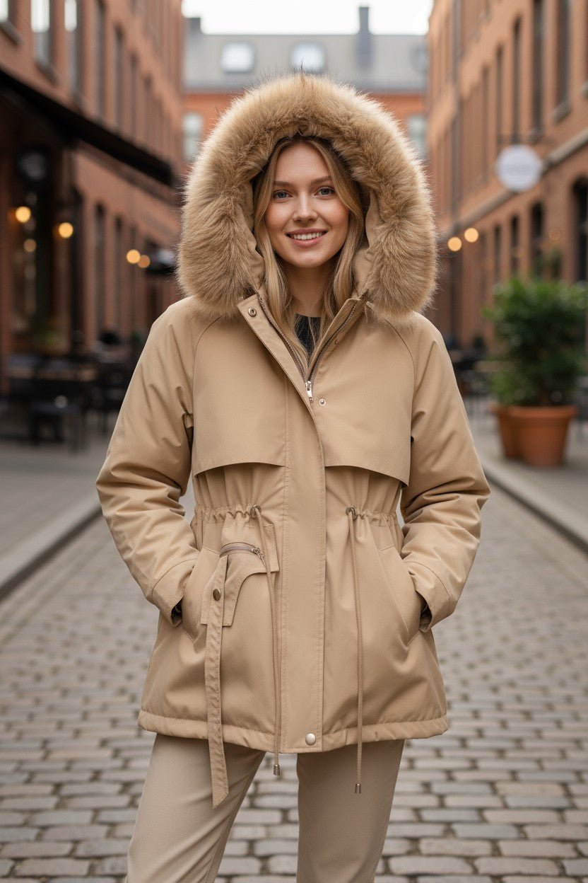 Cecily | Ivory Faux-Fur Trim Winter Jacket
