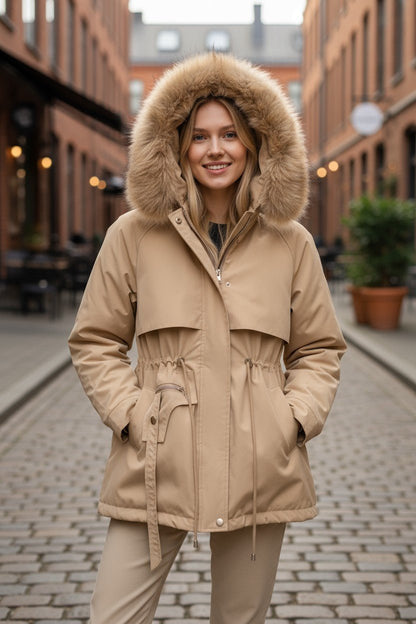 Cecily | Ivory Faux-Fur Trim Winter Jacket