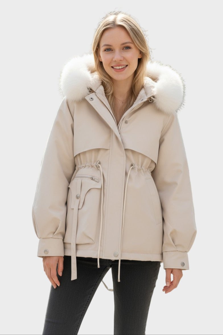 Cecily | Ivory Faux-Fur Trim Winter Jacket