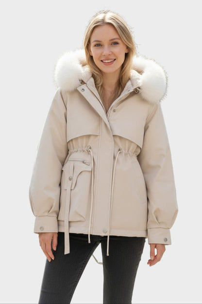 Cecily | Ivory Faux-Fur Trim Winter Jacket
