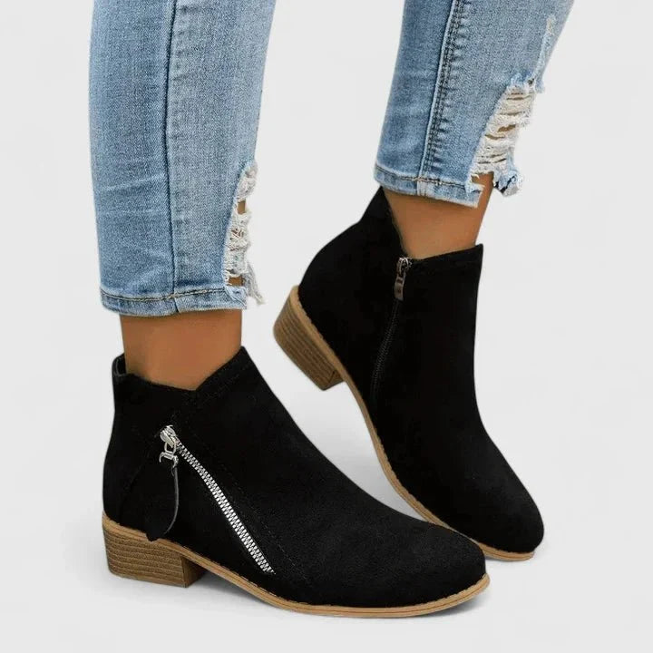 Cecily | Blue Side-Zip Ankle Boots
