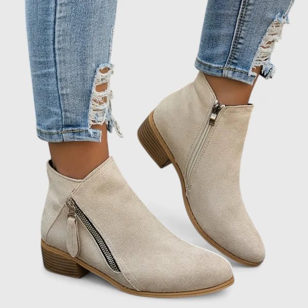 Cecily | Blue Side-Zip Ankle Boots