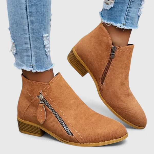 Cecily | Blue Side-Zip Ankle Boots