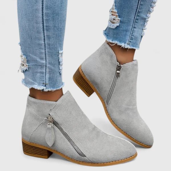 Cecily | Blue Side-Zip Ankle Boots