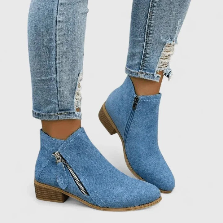 Cecily | Blue Side-Zip Ankle Boots