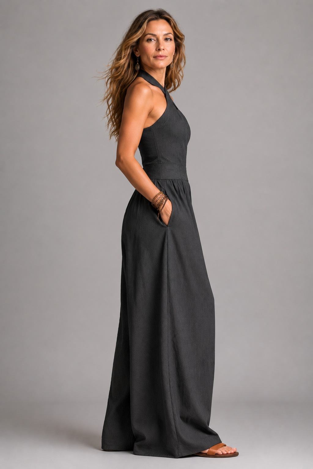 Fenella | Charcoal Halterneck Wide-Leg Jumpsuit