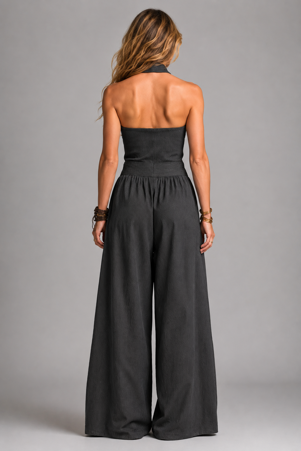 Fenella | Charcoal Halterneck Wide-Leg Jumpsuit