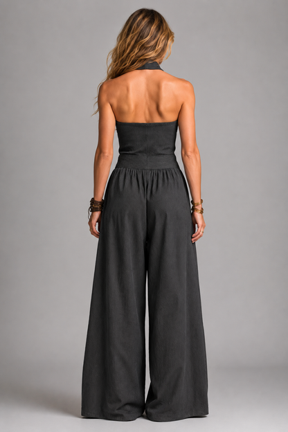 Fenella | Charcoal Halterneck Wide-Leg Jumpsuit