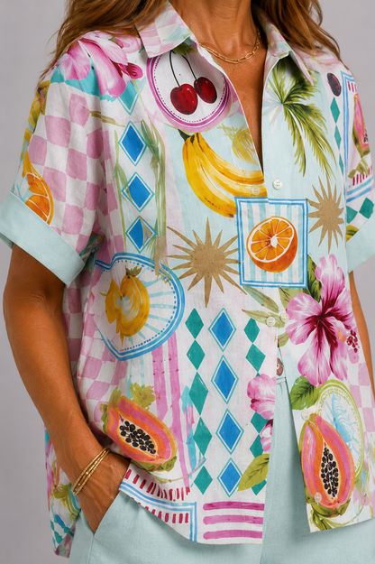 Harriet | Tropical Print Shirt & Shorts Set