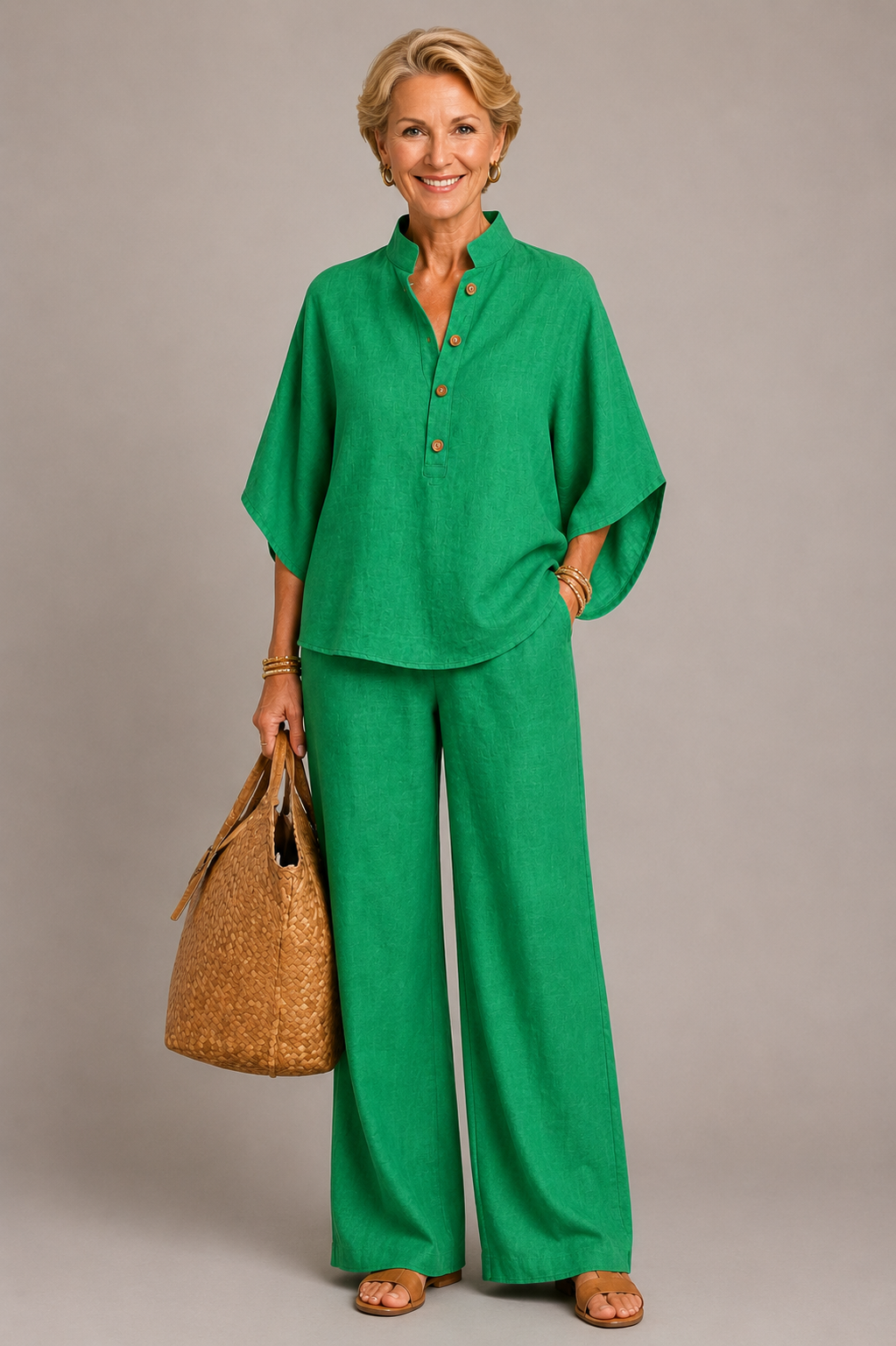 Rosalie | Light Blue Linen-Look Trouser Set