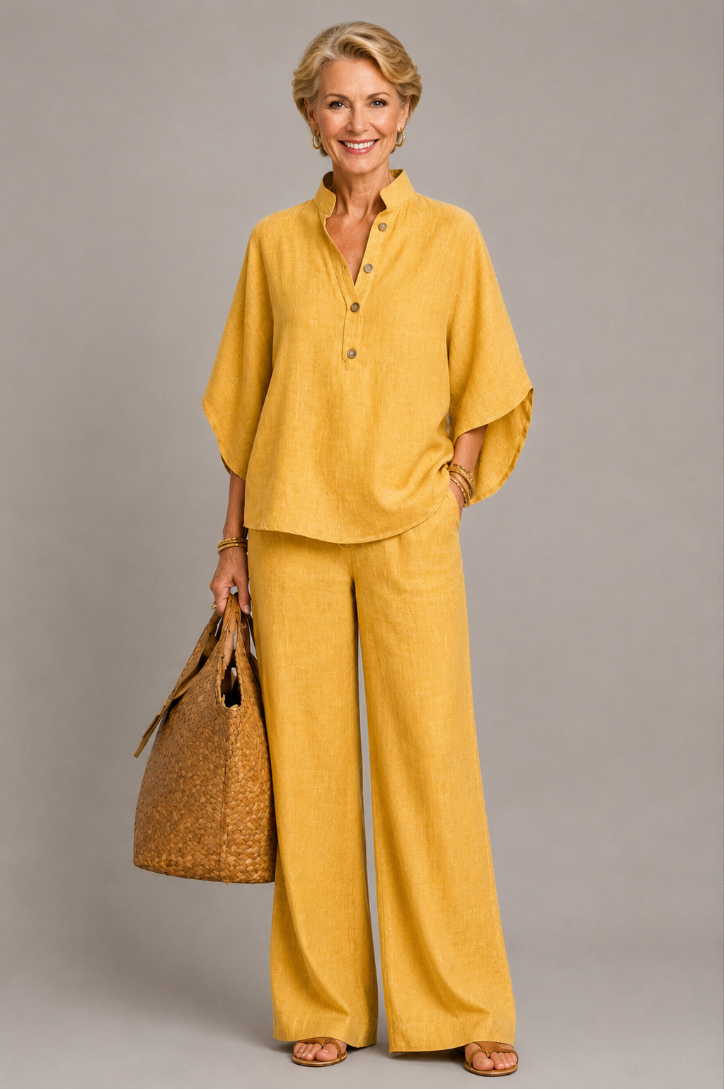Rosalie | Light Blue Linen-Look Trouser Set