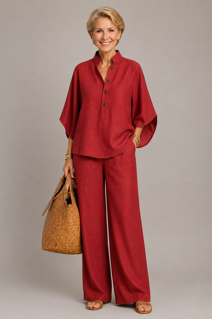Rosalie | Light Blue Linen-Look Trouser Set